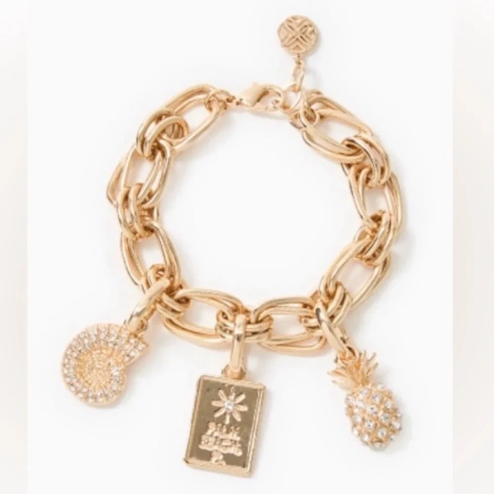 Lilly Pulitzer NWT Current GWP Gift Gold Charm Bracelet - Picture 2 of 2